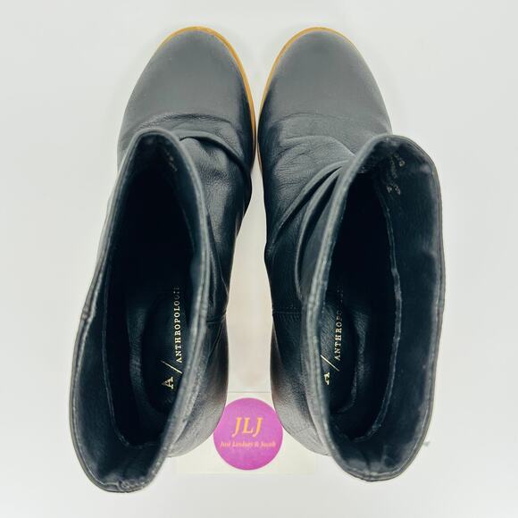 Anthropologie Women's Maia Black Leather Slouch Pull On Ankle Booties Size 37 - Picture 9 of 11